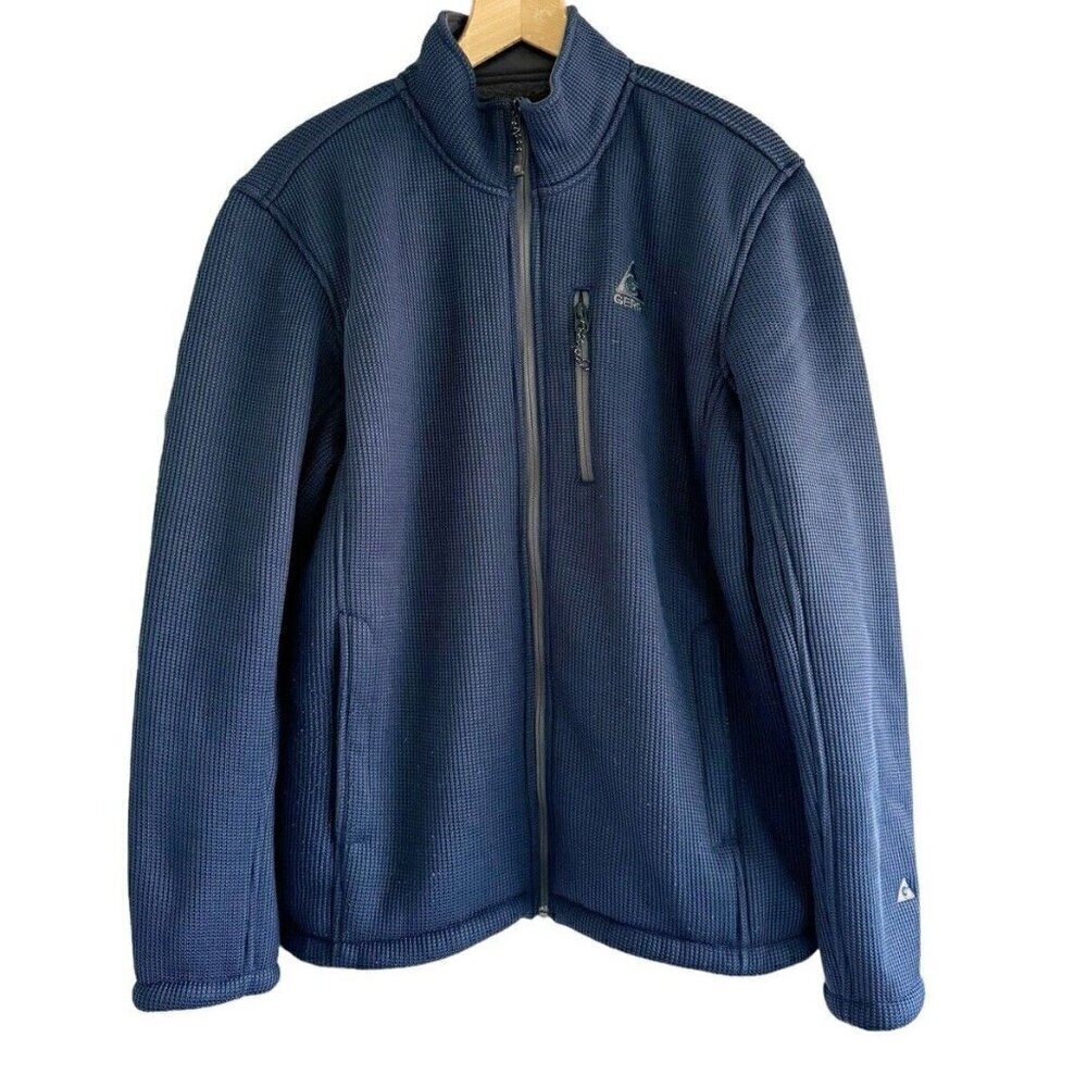 Gerry Men's Size L Blue Textured Waffle Knit Fleece-Lined Full Zip Jacket